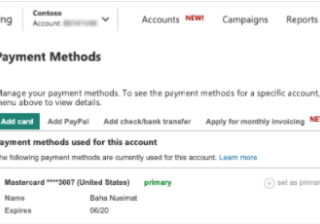 Bing广告推广付款方式页面
