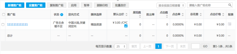 360点睛推广后台的推广组列表创意列表