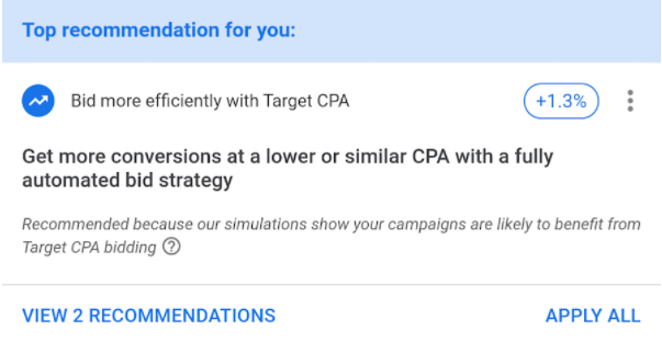 Google广告平台:建议和优化得分- 自动采纳建议 Google广告平台:建议和优化得分- 自动采纳建议