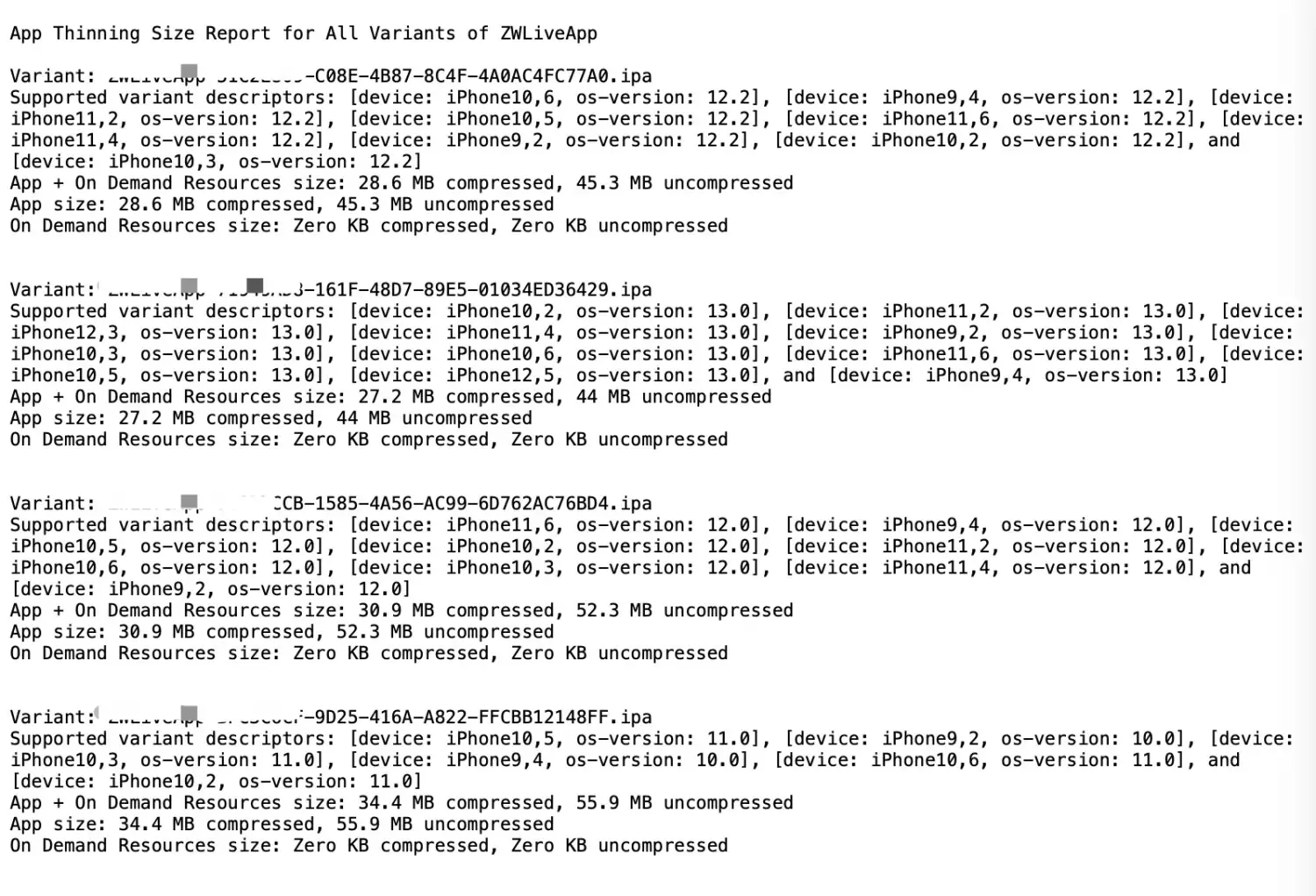 [iOS] App Store上的包大小