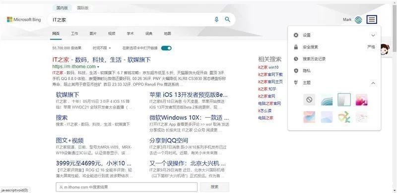 微软Bing（必应）搜索上线了7种主体！还能换搜索栏的样式！