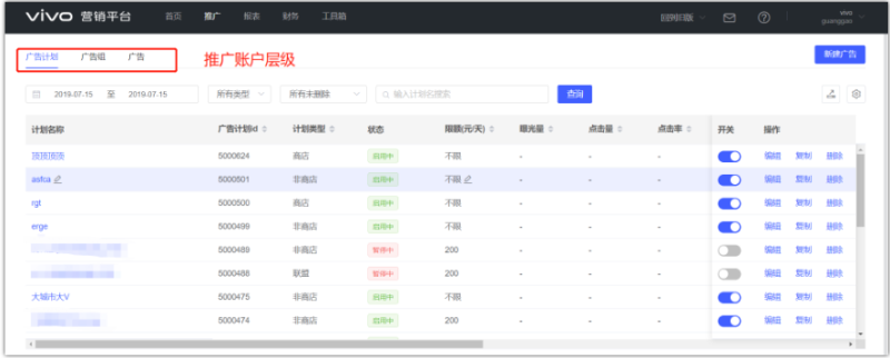 vivo推广账户首页vivo推广界面vivo推广报表界面