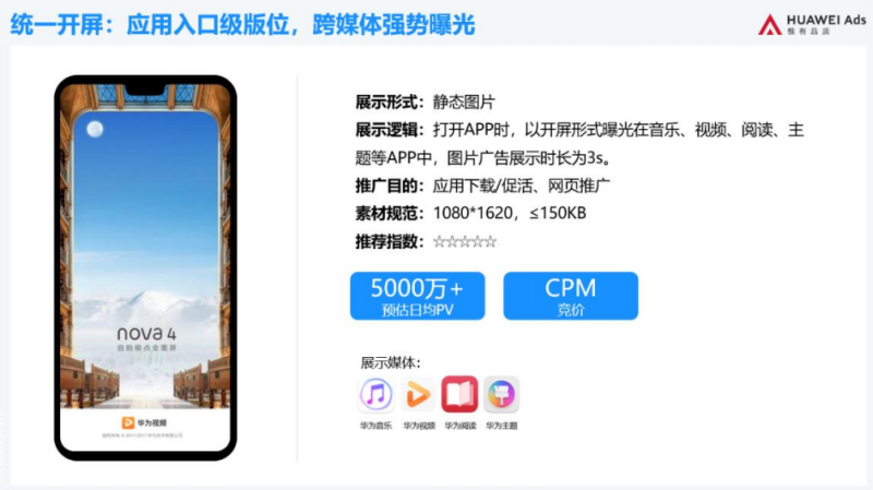华为统一开屏广告:应用入口级版位,跨媒体强势曝光 华为统一开屏广告:应用入口级版位,跨媒体强势曝光