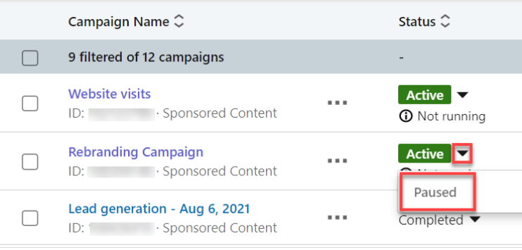 领英广告开户代理——暂停一项活动、重启活动 领英广告开户代理——暂停一项活动、重启活动