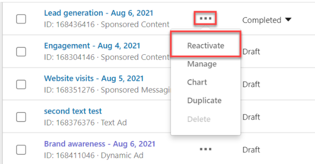 领英广告开户代理——暂停一项活动、重启活动 领英广告开户代理——暂停一项活动、重启活动