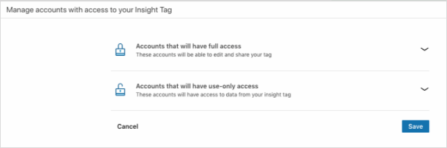 领英广告推广——管理用于执行领英转化追踪、网站再营销和资料复制的数据分析标签权限 领英广告推广——管理用于执行领英转化追踪、网站再营销和资料复制的数据分析标签权限