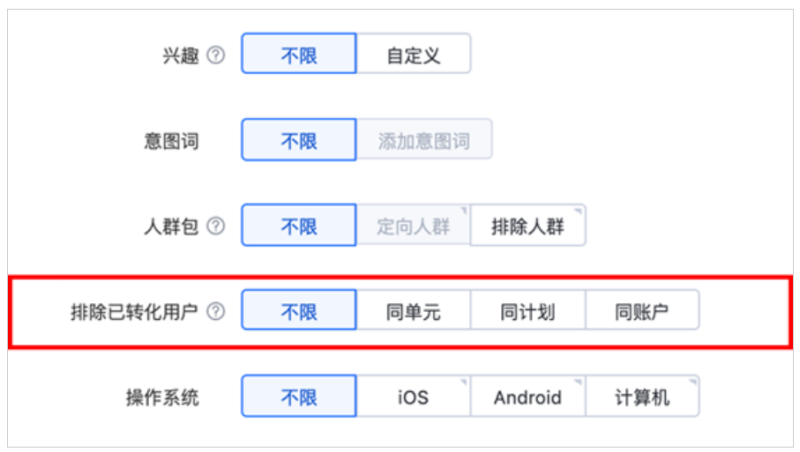百度广告后台:单元定向新增“排除已转化用户”功能--全流量上线 百度广告后台:单元定向新增“排除已转化用户”功能--全流量上线